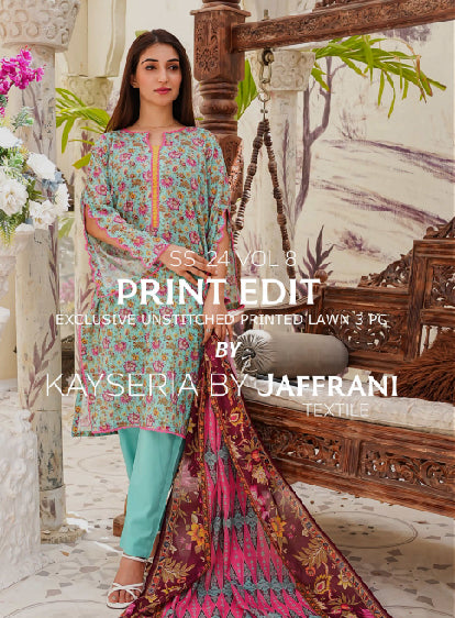 Kayseria Vol-8 by Jaffrani Textiles | 3 Pcs Un-Stitched Printed Lawn