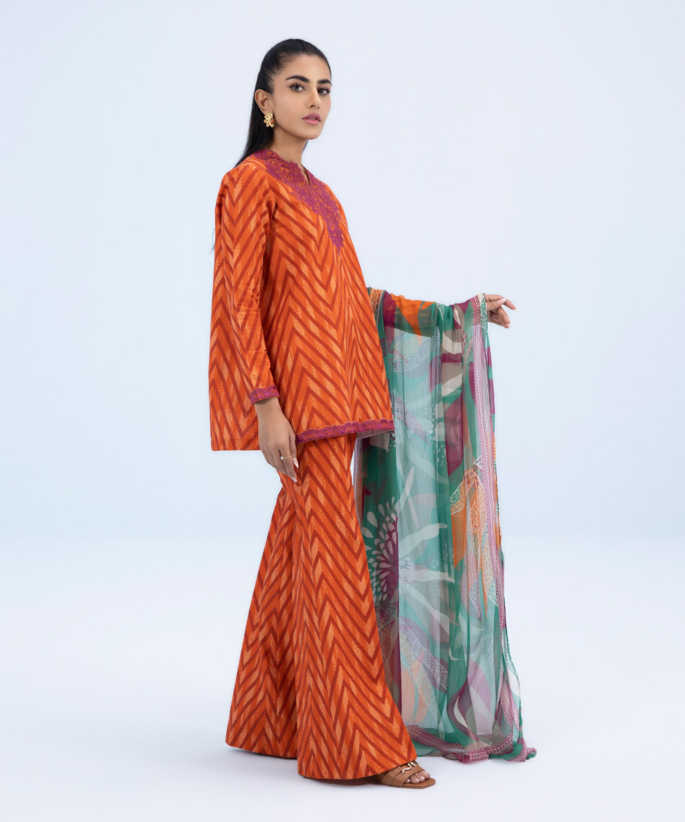 3 Piece - Embroidered Light Khaddar Suit