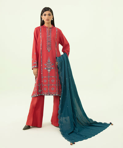 3 Piece - Embroidered Cotton Karandi Suit