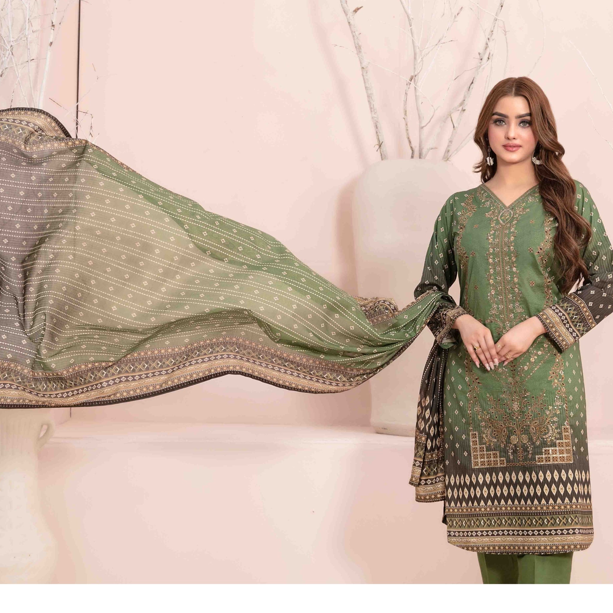 3 Piece Un-Stitched  Embroidered Digital lawn By Tawakkal Fabrics | D-2898