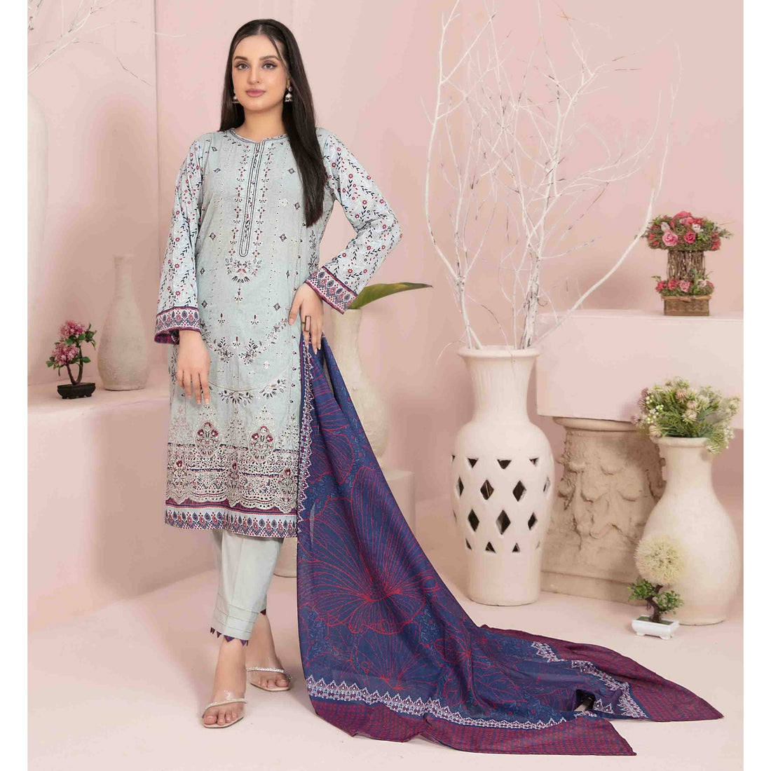 3 Piece Un-Stitched  Embroidered Digital lawn By Tawakkal Fabrics | D-2902