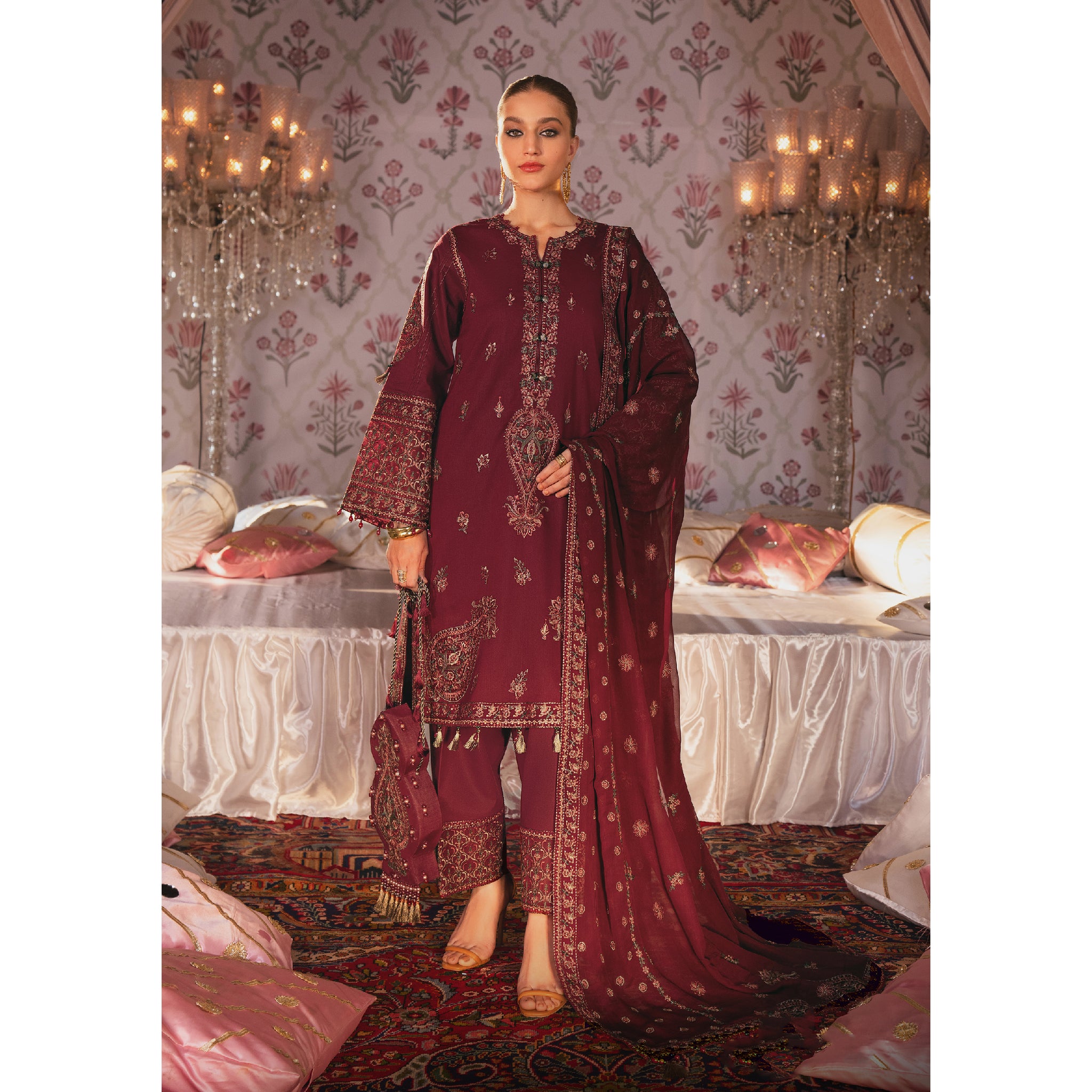 3 Piece Un-Stitched Embroidered Organza Lawn Collection - D-02 Afreen