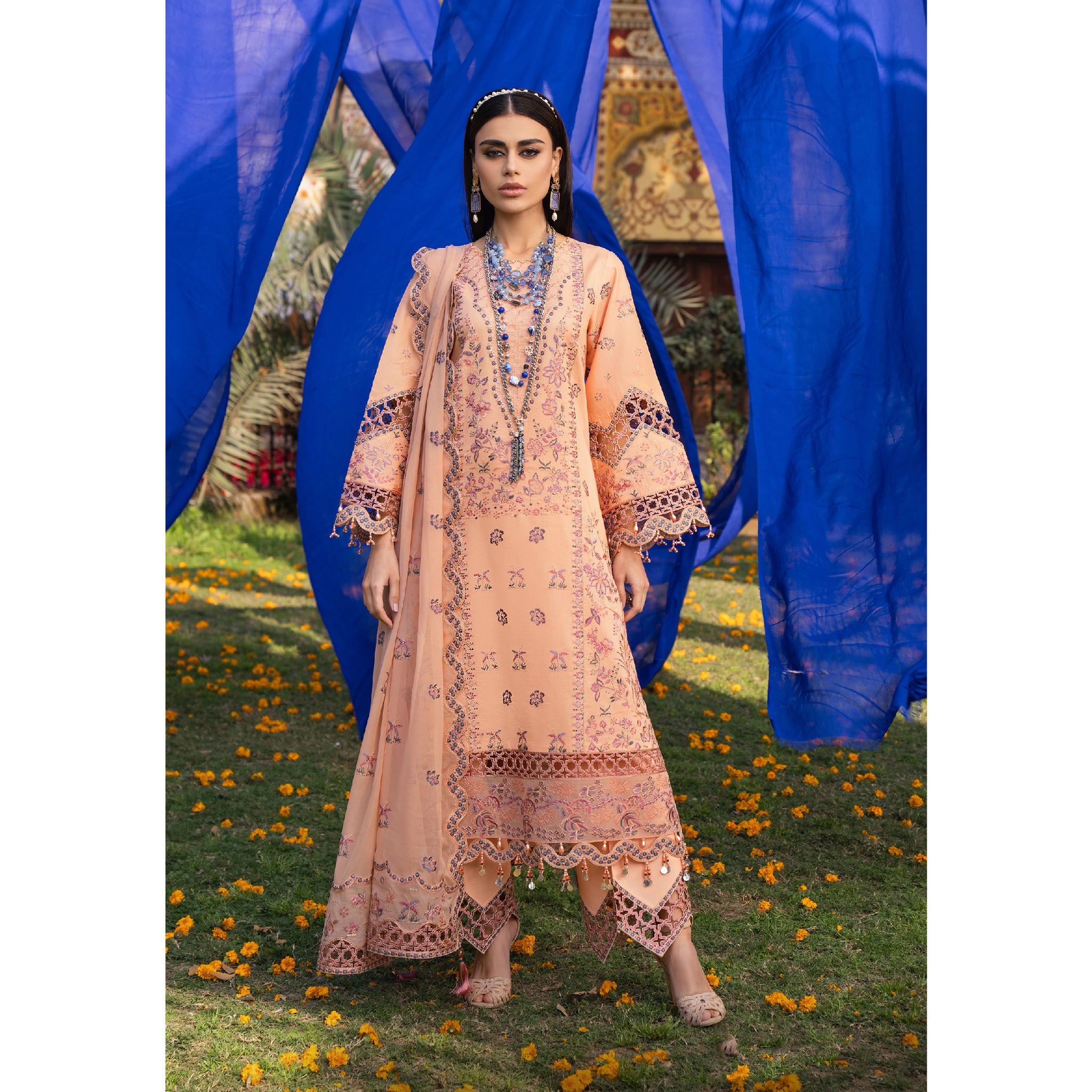 3 Piece Un-Stitched Embroidered Organza Lawn Collection - D-09 Nazmin