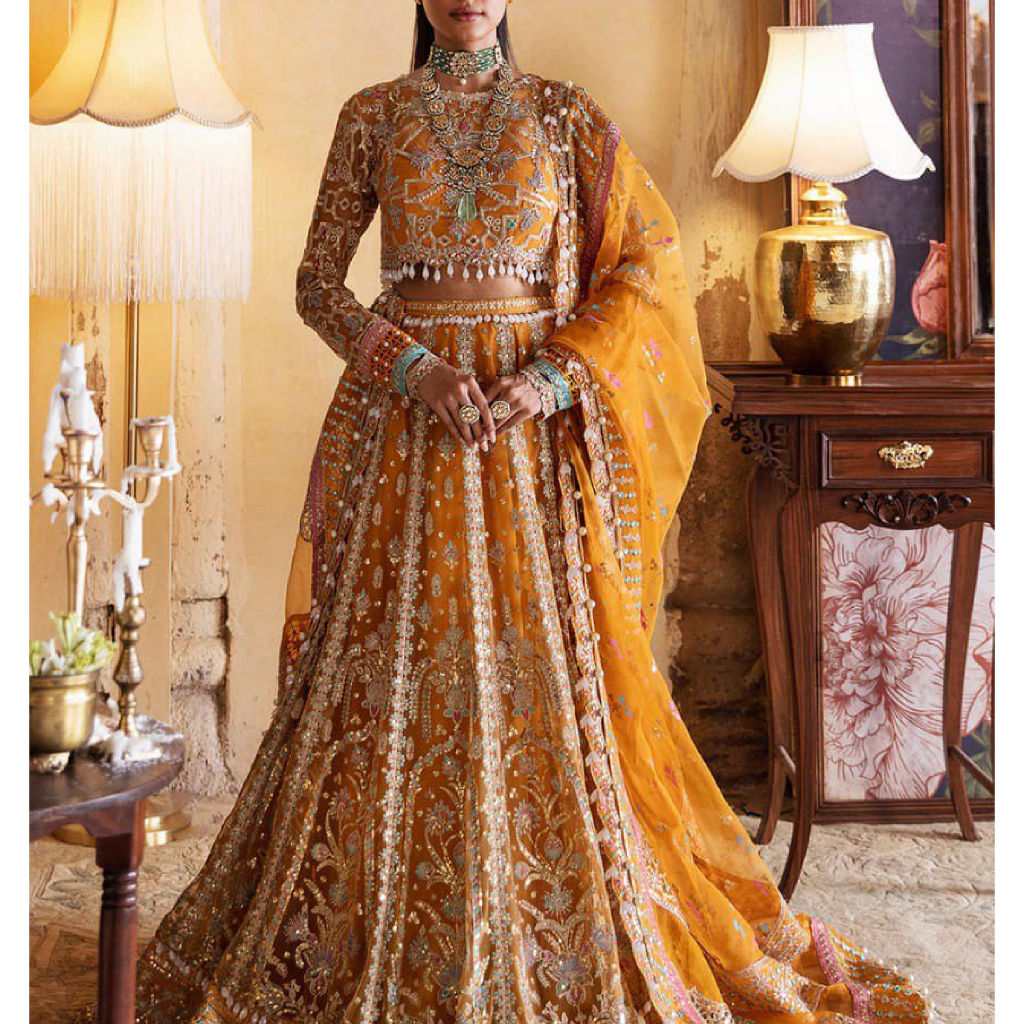 3 Piece Un-Stitched Organza Embroidered With Viscose Embroided Dupatta- D-02