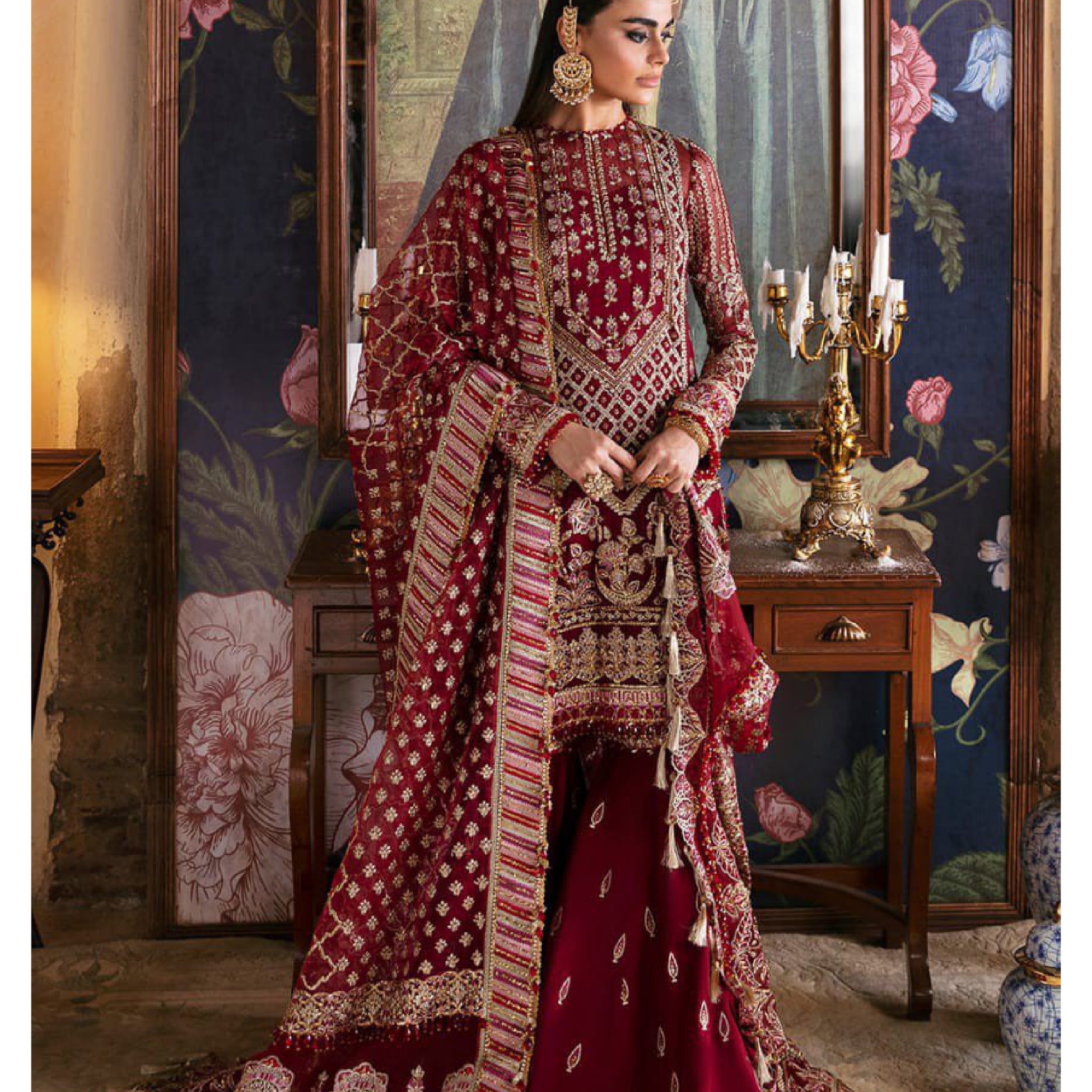 3 Piece Un-Stitched Chiffon Embroidered With Organza Embroidered Dupatta- D-04