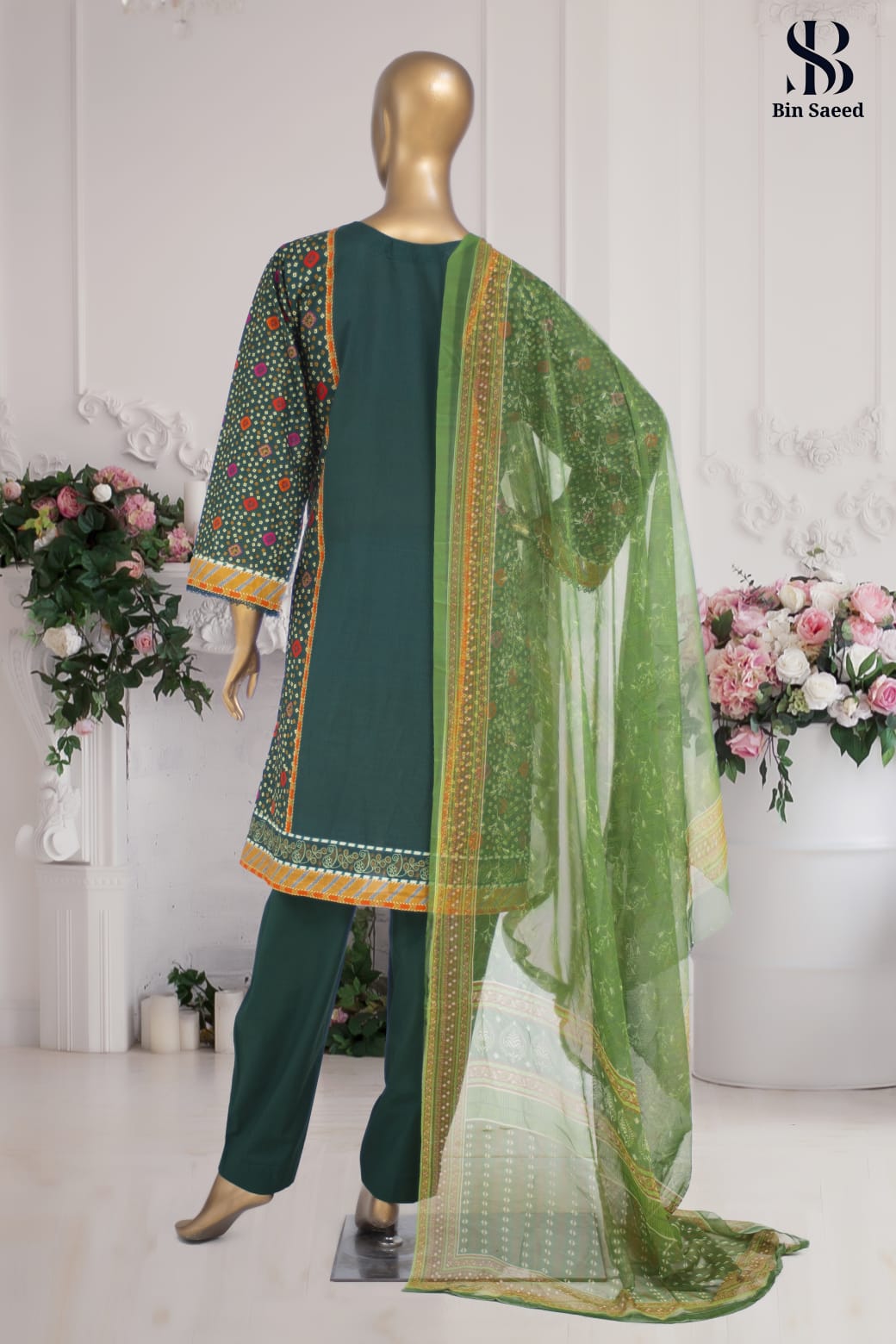 3 Piece Stitched Suit By Bin Saeed Fabrics'24 | Green