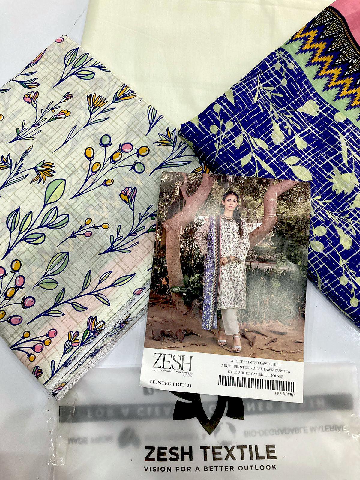 ZESH Textile | 3 Pcs Unstitched AirJet Printed Lawn | D-5