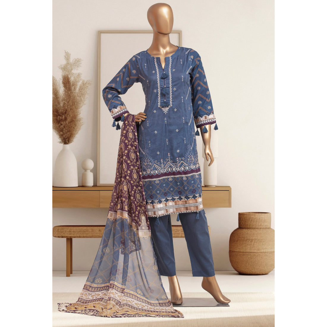 3 Pcs Stitched Luxury Embroidered Lawn Collection'24 by BAU-G | D-1