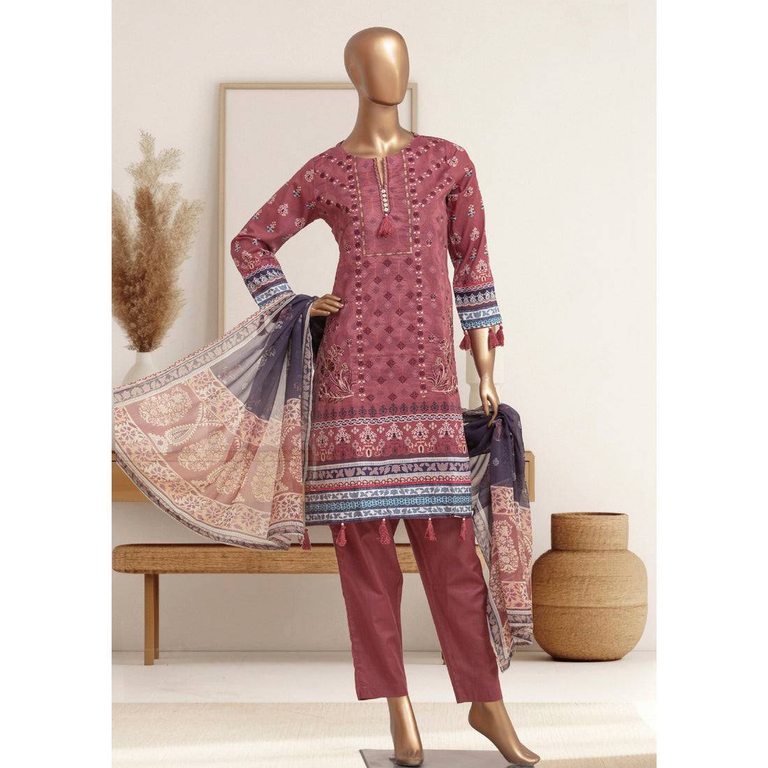 3 Pcs Stitched Luxury Embroidered Lawn Collection'24 by BAU-G | D-2