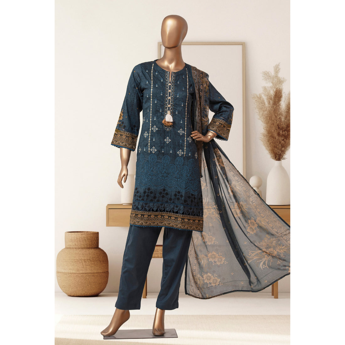 3 Pcs Stitched Luxury Embroidered Lawn Collection'24 by BAU-G | D-10