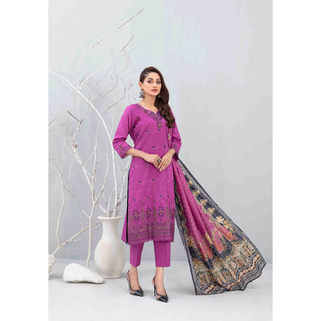 Neeshay by Tawakkal - 3 Piece Un-Stitched Laserkari Embroidered Jacquard Lawn | Diamond Dupatta - D-2001