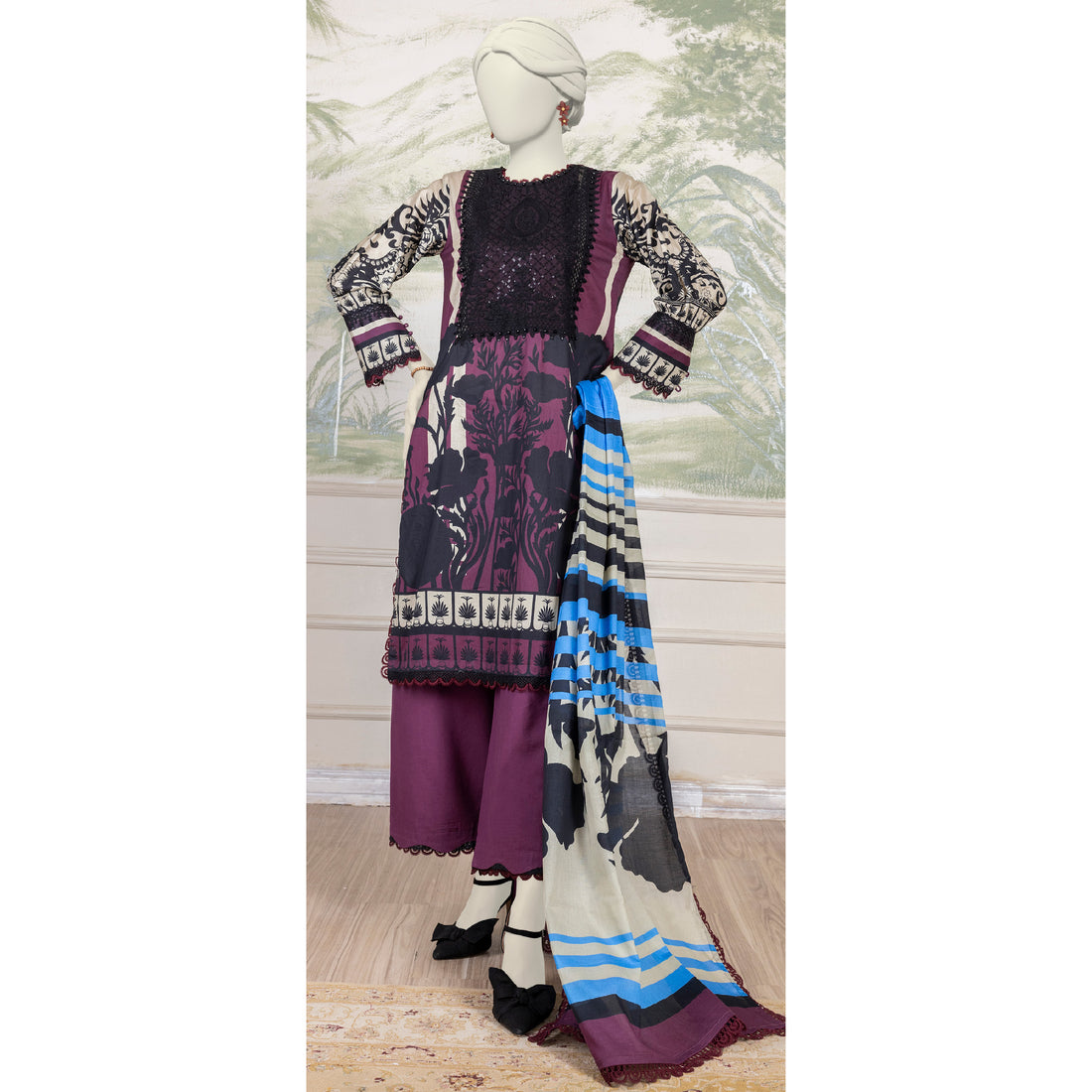 3 Piece Unstitched Embroidered Lawn | 1542 | Azaiea